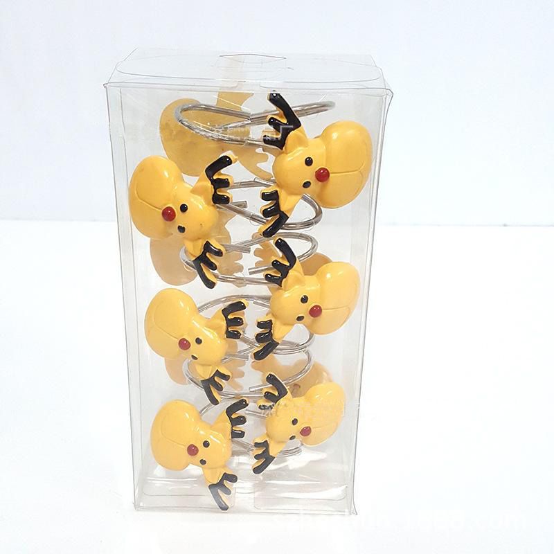 12Pcs Christmas Animal Cartoon Yellow Reindeer Shower Curtain Hooks