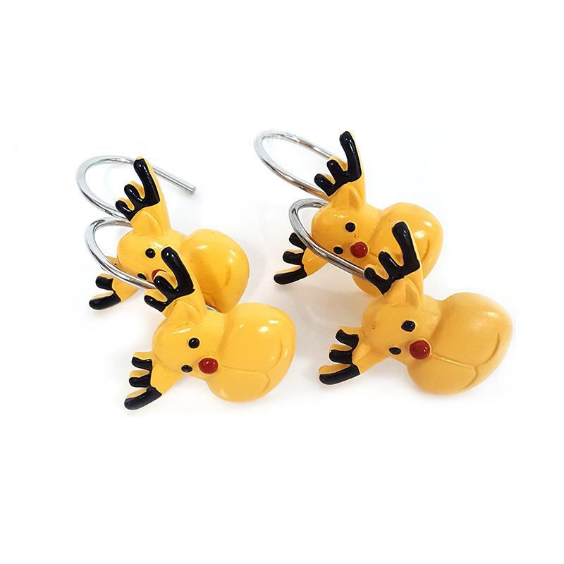 12Pcs Christmas Animal Cartoon Yellow Reindeer Shower Curtain Hooks