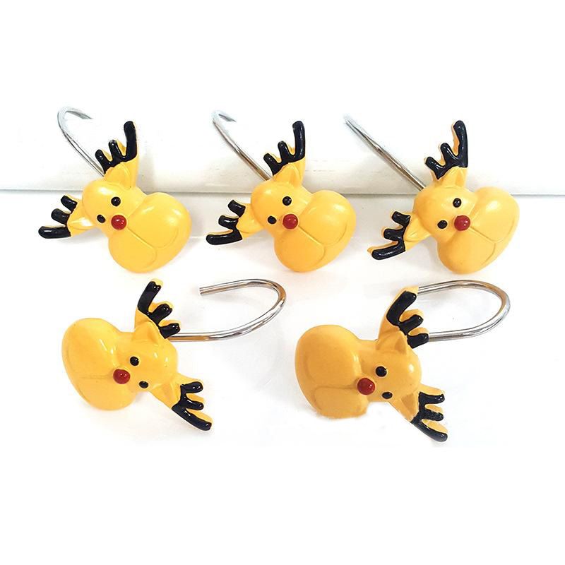 12Pcs Christmas Animal Cartoon Yellow Reindeer Shower Curtain Hooks