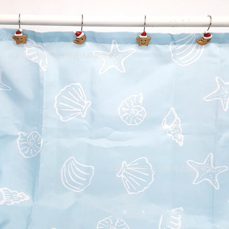 12Pcs Christmas Santa Hat with Golden Star and Moon Shower Curtain Hooks Rings