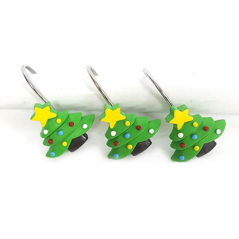 12Pcs Green Christmas Tree Shower Curtain Hooks 3 Type Holiday Style