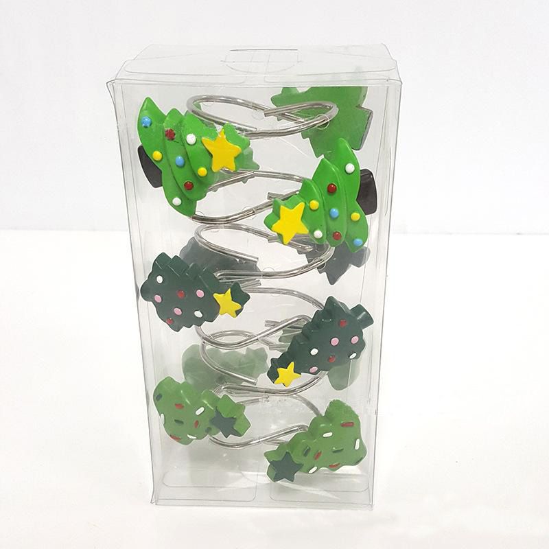 12Pcs Green Christmas Tree Shower Curtain Hooks 3 Type Holiday Style