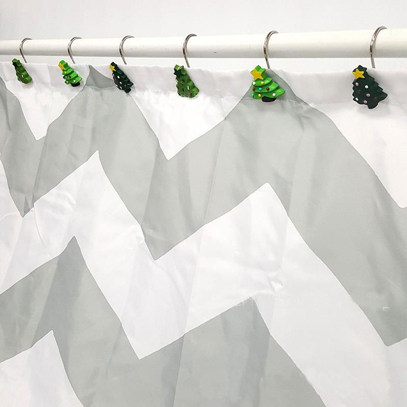 12Pcs Green Christmas Tree Shower Curtain Hooks 3 Type Holiday Style