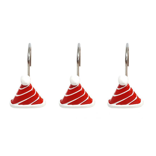 12 Pcs Ornement de Noël Rouge Rideau de Douche Crochets Chapeau de Père Noël avec Style de Vacances de Cabine