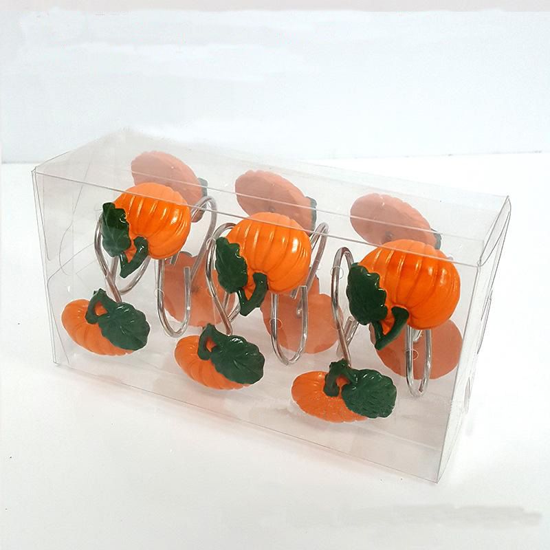 12Pcs Thanksgiving Harvest Vegetables Orange Pumpkin Shower Curtain Hooks Rings