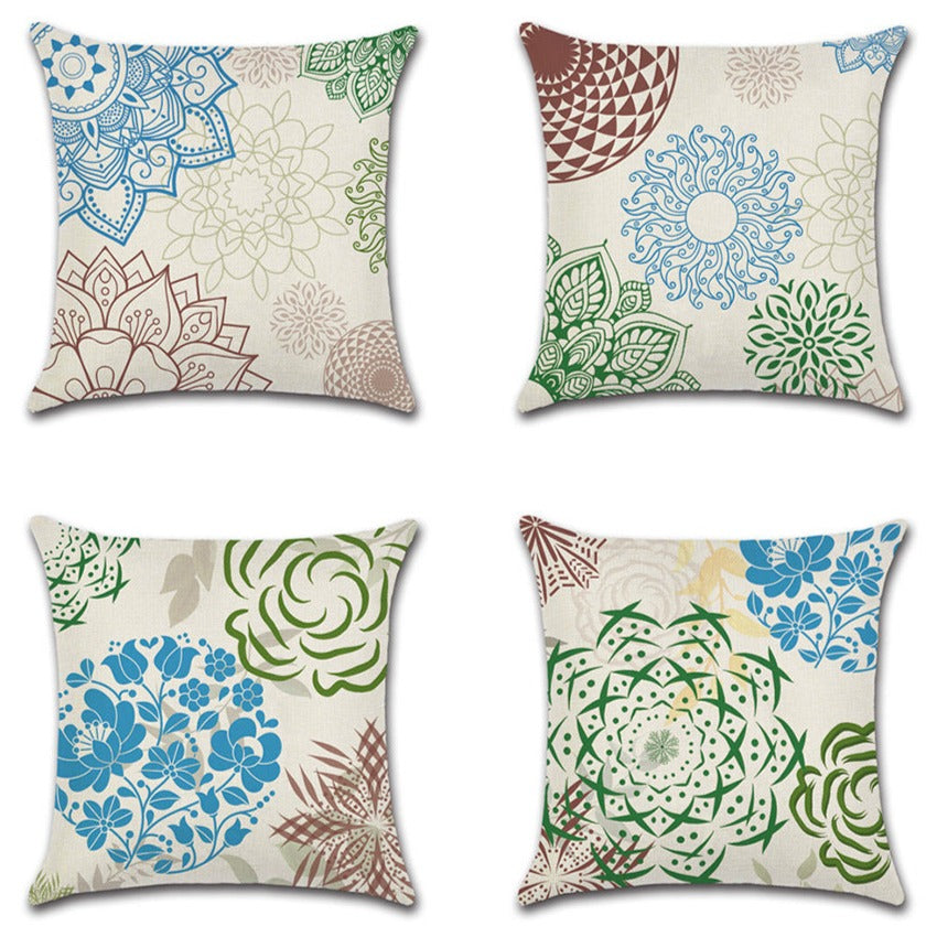 Blue Green Modern Floral Throw Pillow Cover