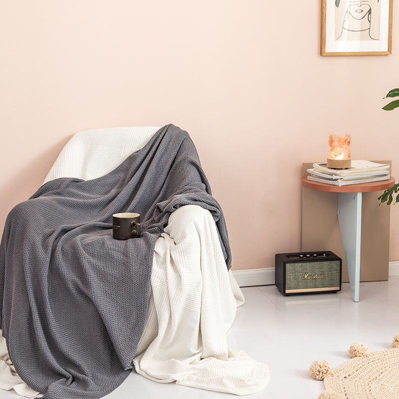 100% Fine Cotton Luxurious Waffle Checks Summer Air Conditioning Throw Blanket