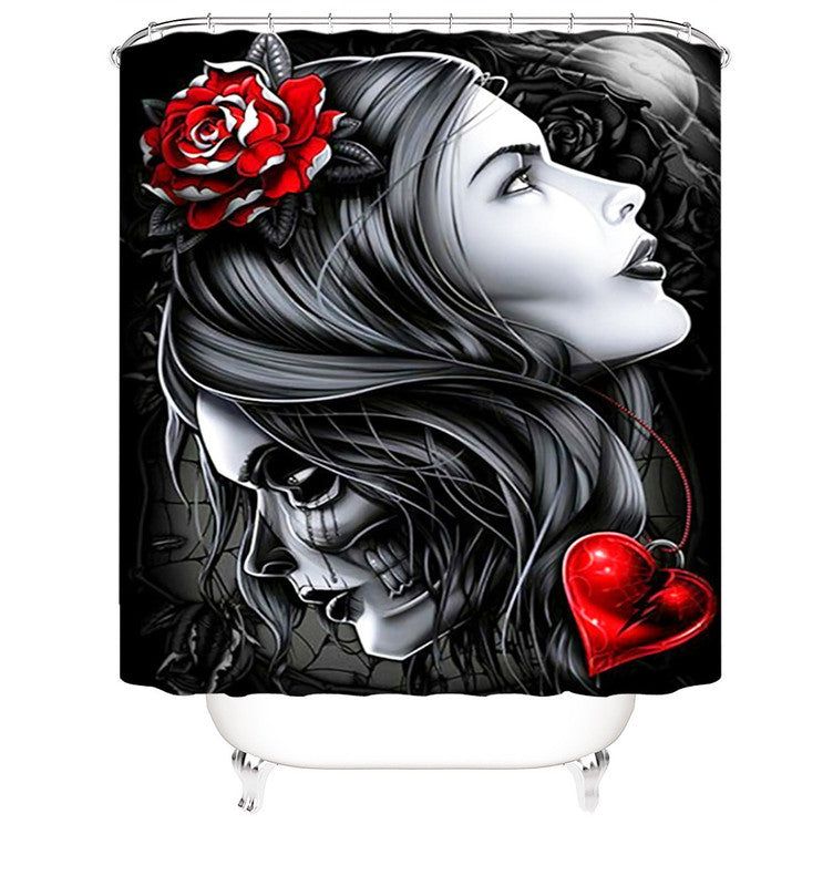 Day of The Dead Girl Face in Sugar Skull with Roses Shower Curtain