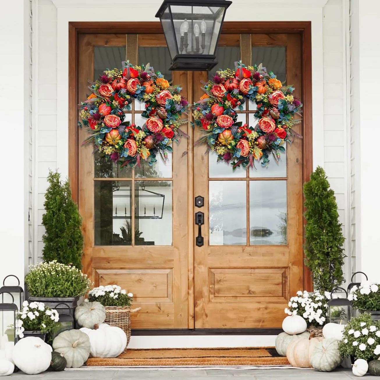 Fall Season Peony with Pumpkin Floral Wreath