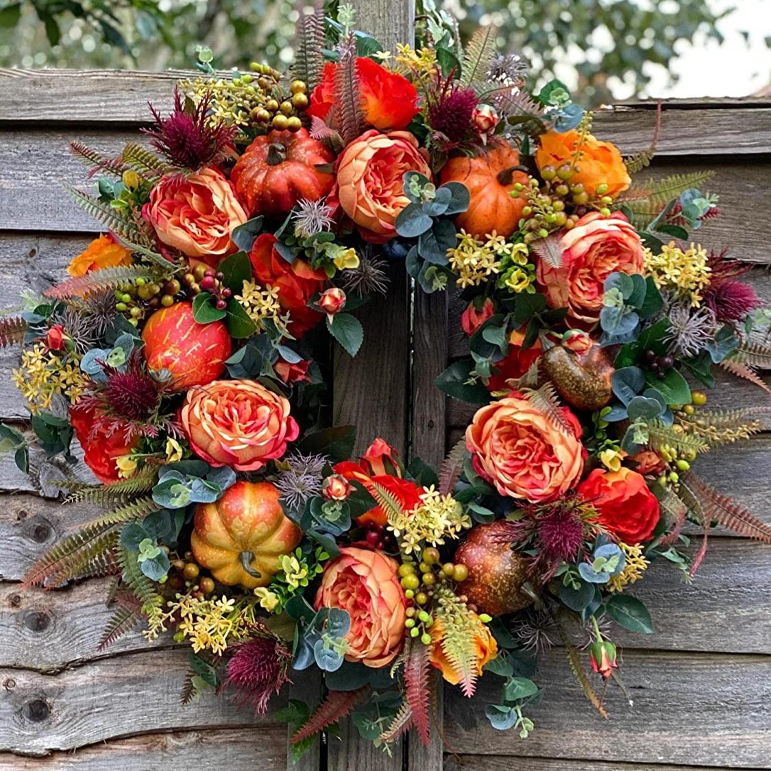 Fall Season Peony with Pumpkin Floral Wreath