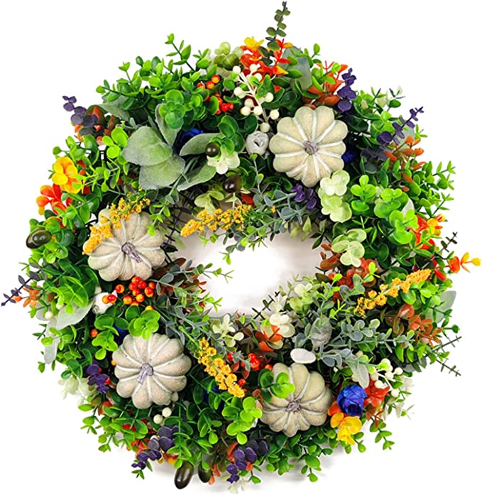 Ranunculus Velvet White Pumpkin Wreath