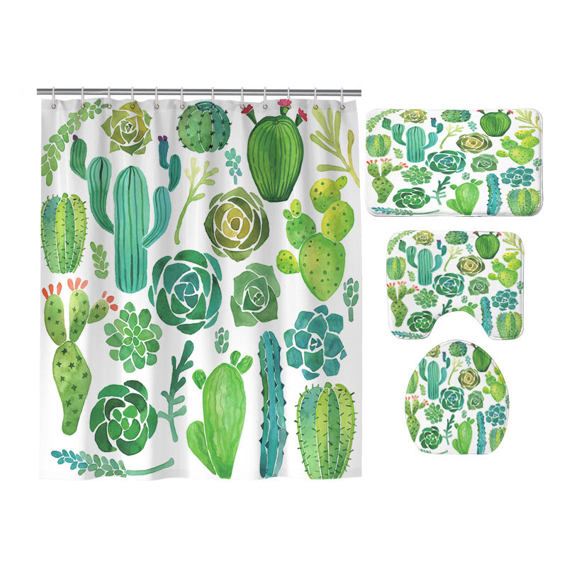 Nice Look Cactus Family Succulent Shower Curtain Set - 4 Pcs