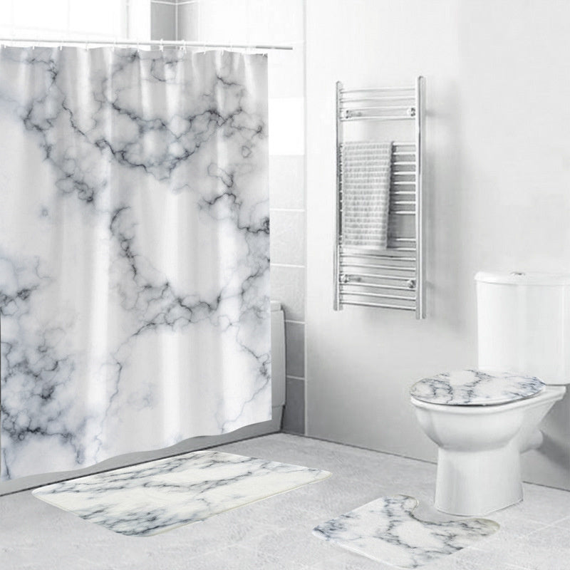 Statuario Carrara Marble Shower Curtain Set - 4 Pcs