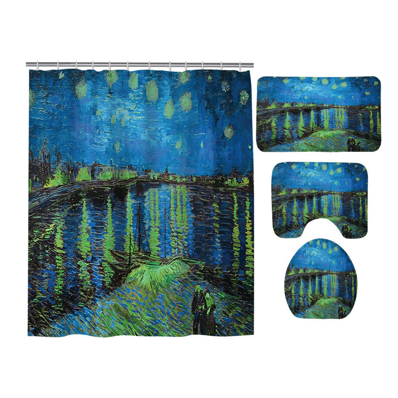 Over The Rhone Vincent Van Gogh Shower Curtain Set - 4 Pcs