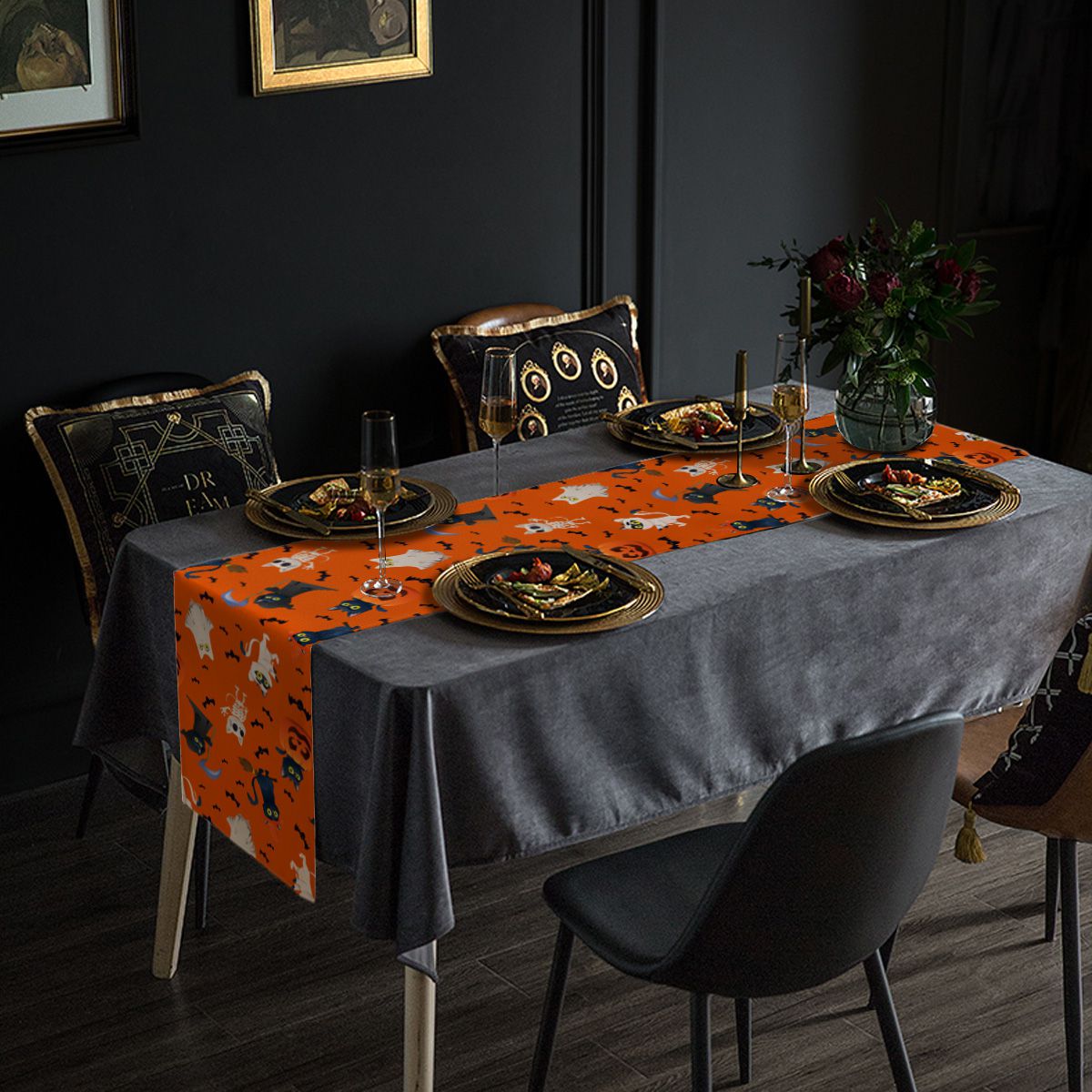 Cartoon Halloween Cat Cosplay Table Runner