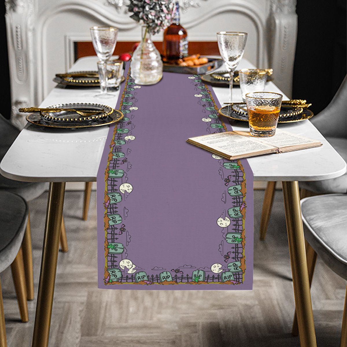 Cartoon Halloween RIP Tomb Table Runner