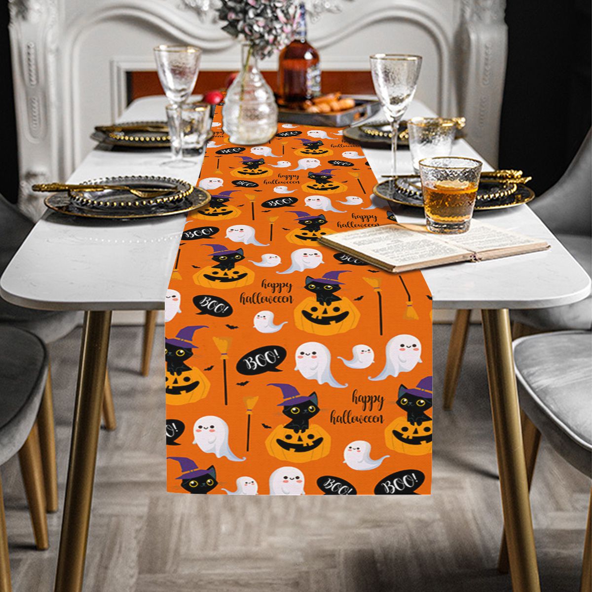Cartoon Happy Halloween Table Runner