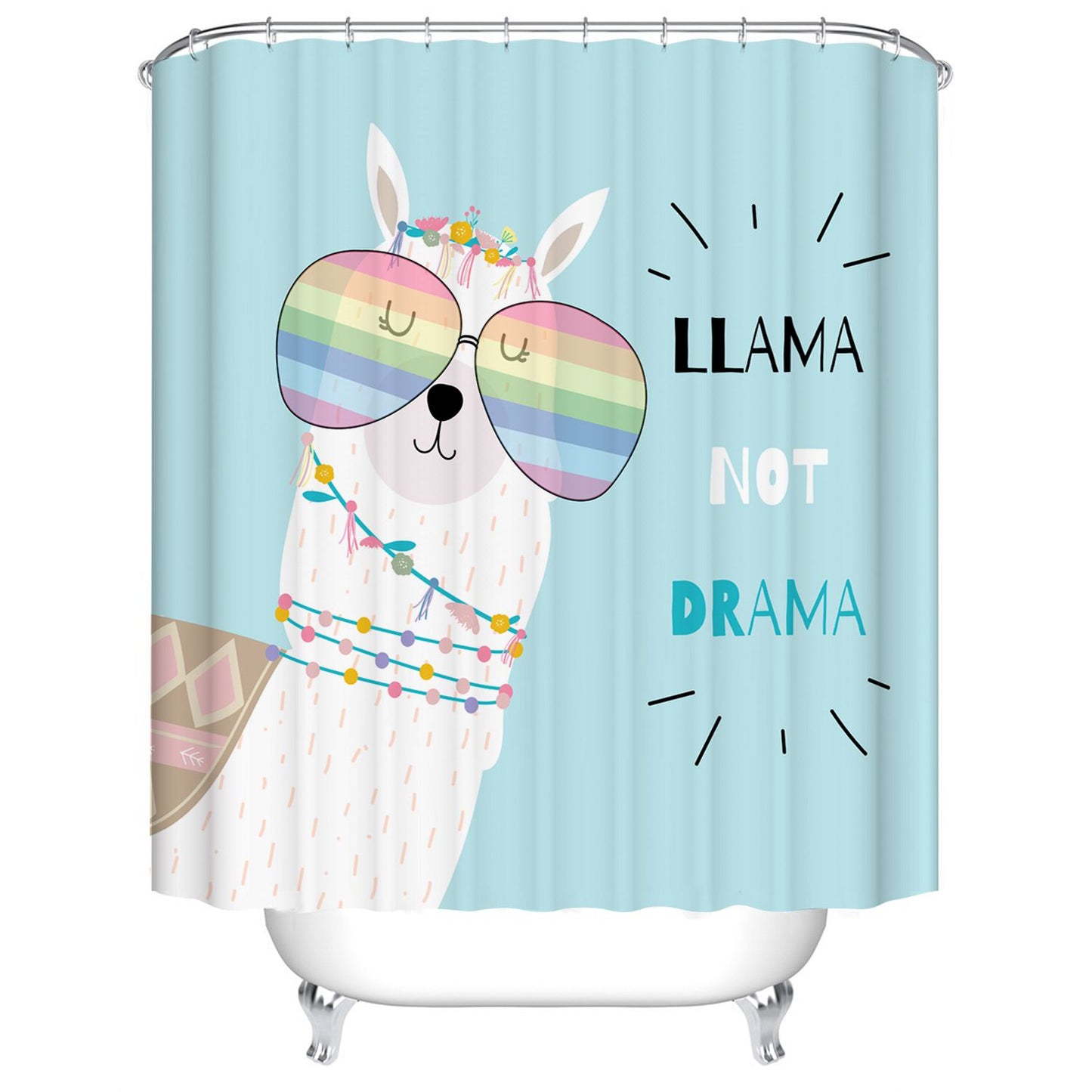 Cartoon Llama Shower Curtain Girly Llama not Drama