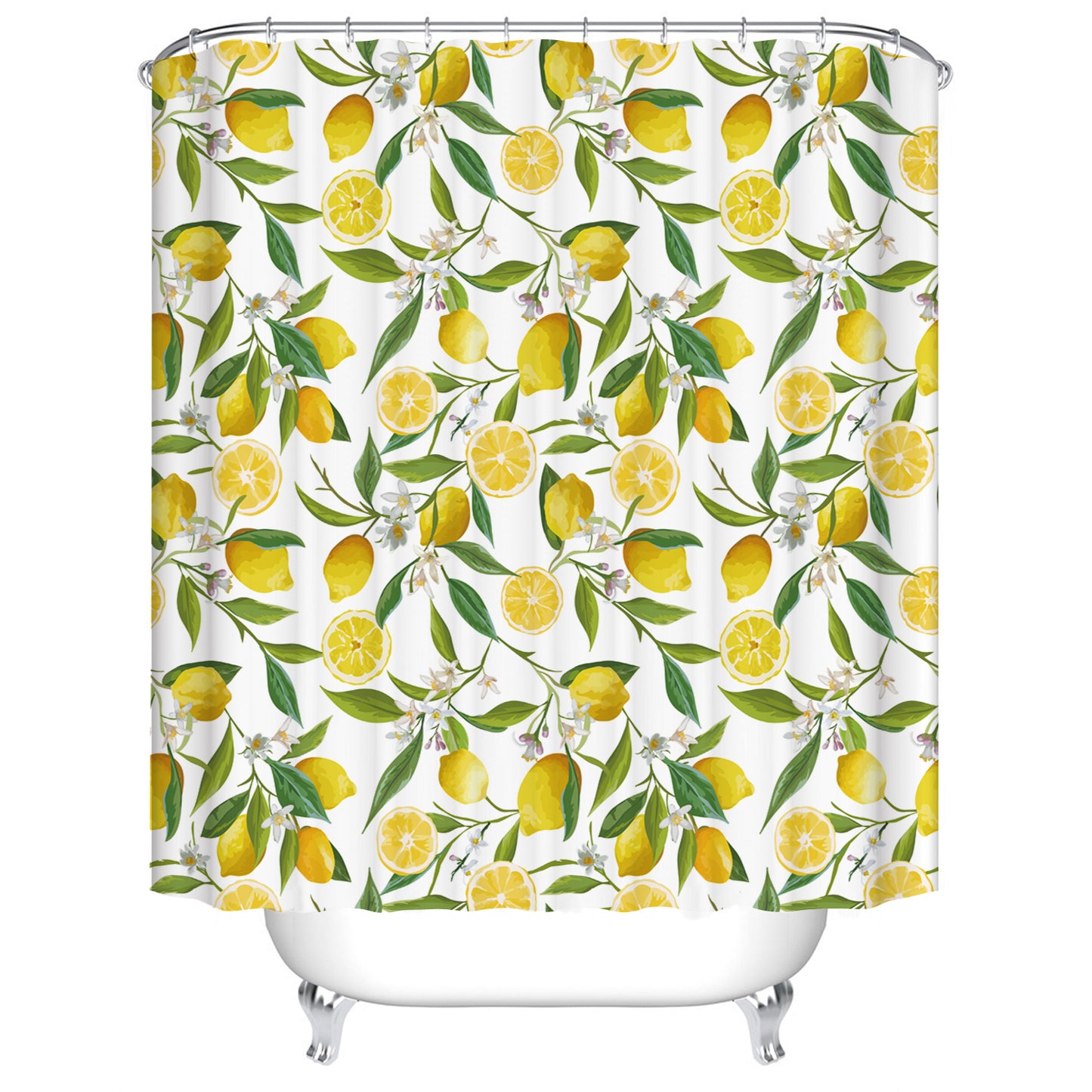 Chic Branches Tropical Fresh Citrus Fruit Slice Lemon with Leaves Lush Lemon Shower Curtain