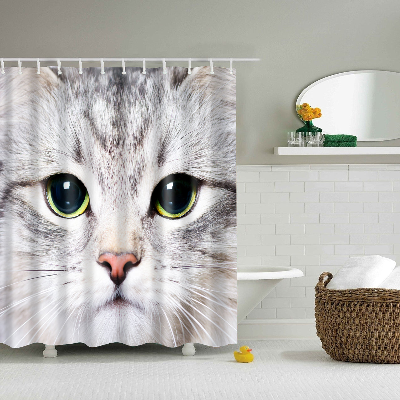 Tog synet Baglæns White Cat Face Shower Curtain Set - 4 Pcs, Cute Kitten Bathroom Decor –  GoJeek