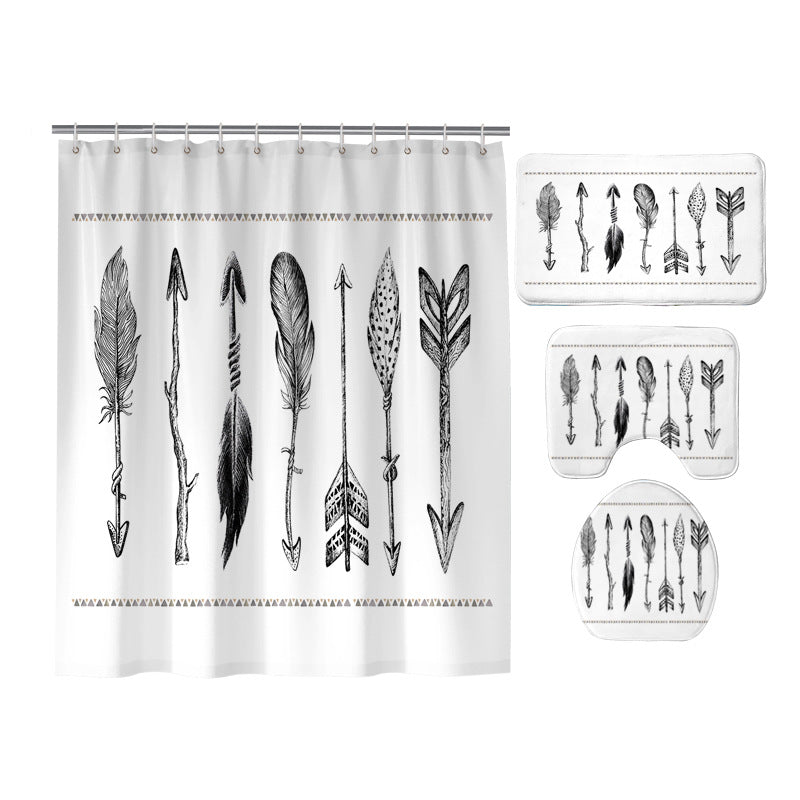 Line Ink Art Eagle Feather Shower Curtain Set - 4 Pcs