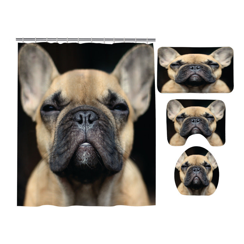 Miniature French Bulldog Staring at you Shower Curtain Set - 4 Pcs