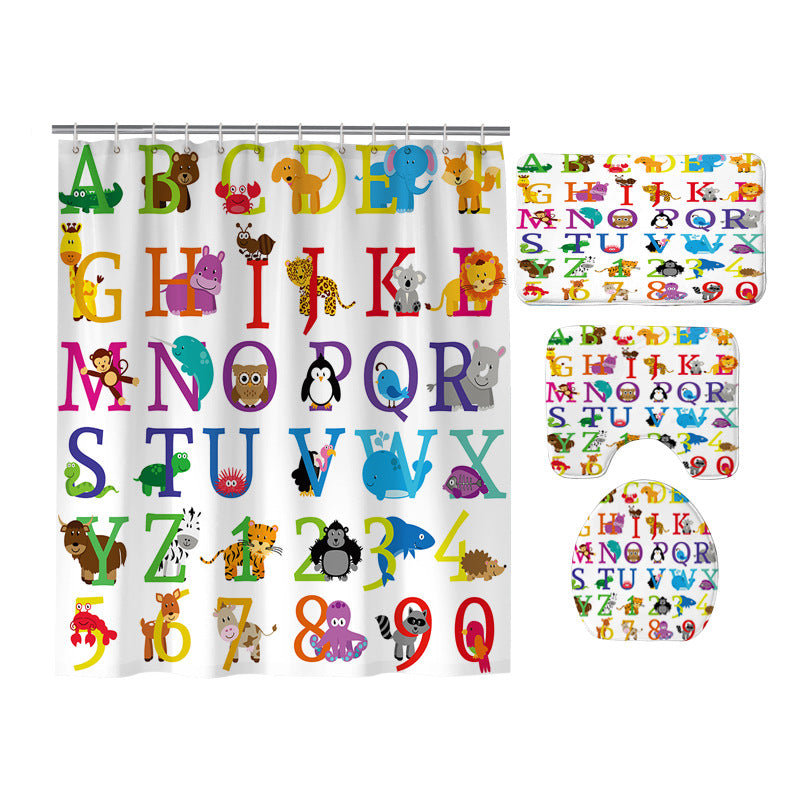 Cute Animals ABC Educational Kids Alphabet Shower Curtain Set - 4 Pcs