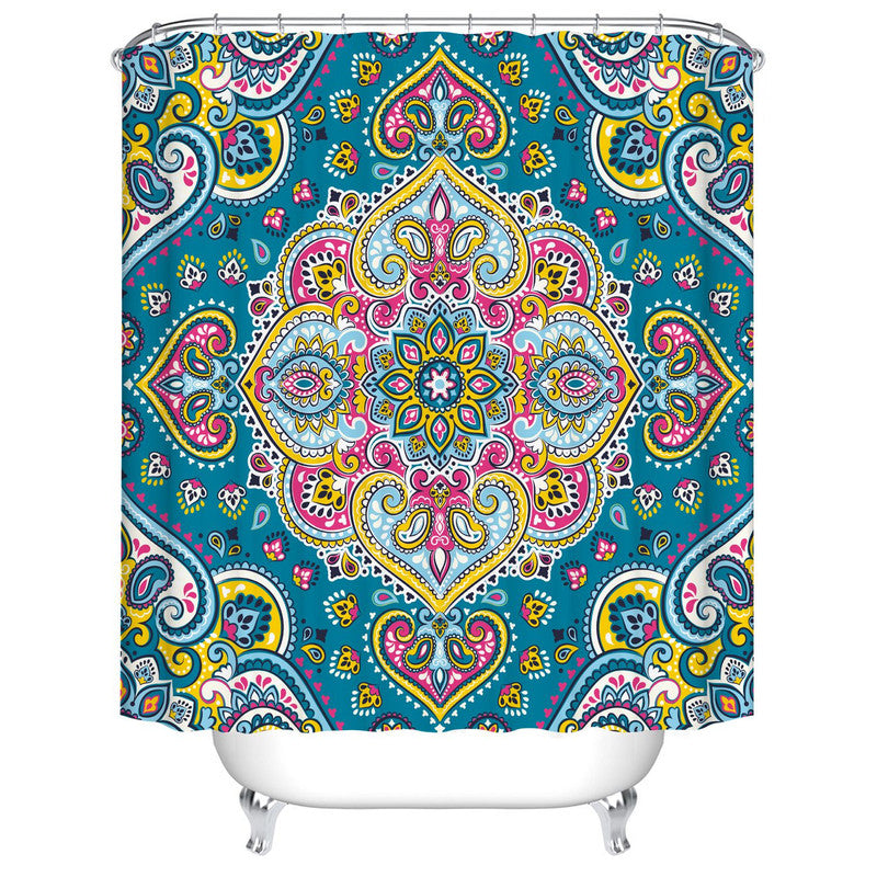 Blue Mandala Shower Curtain Indian Floral Paisley