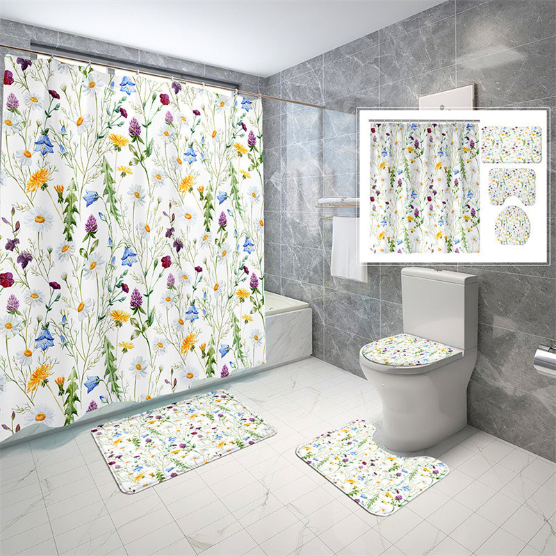 Watercolor Wildflower Daisy Chamomile Clover Shower Curtain