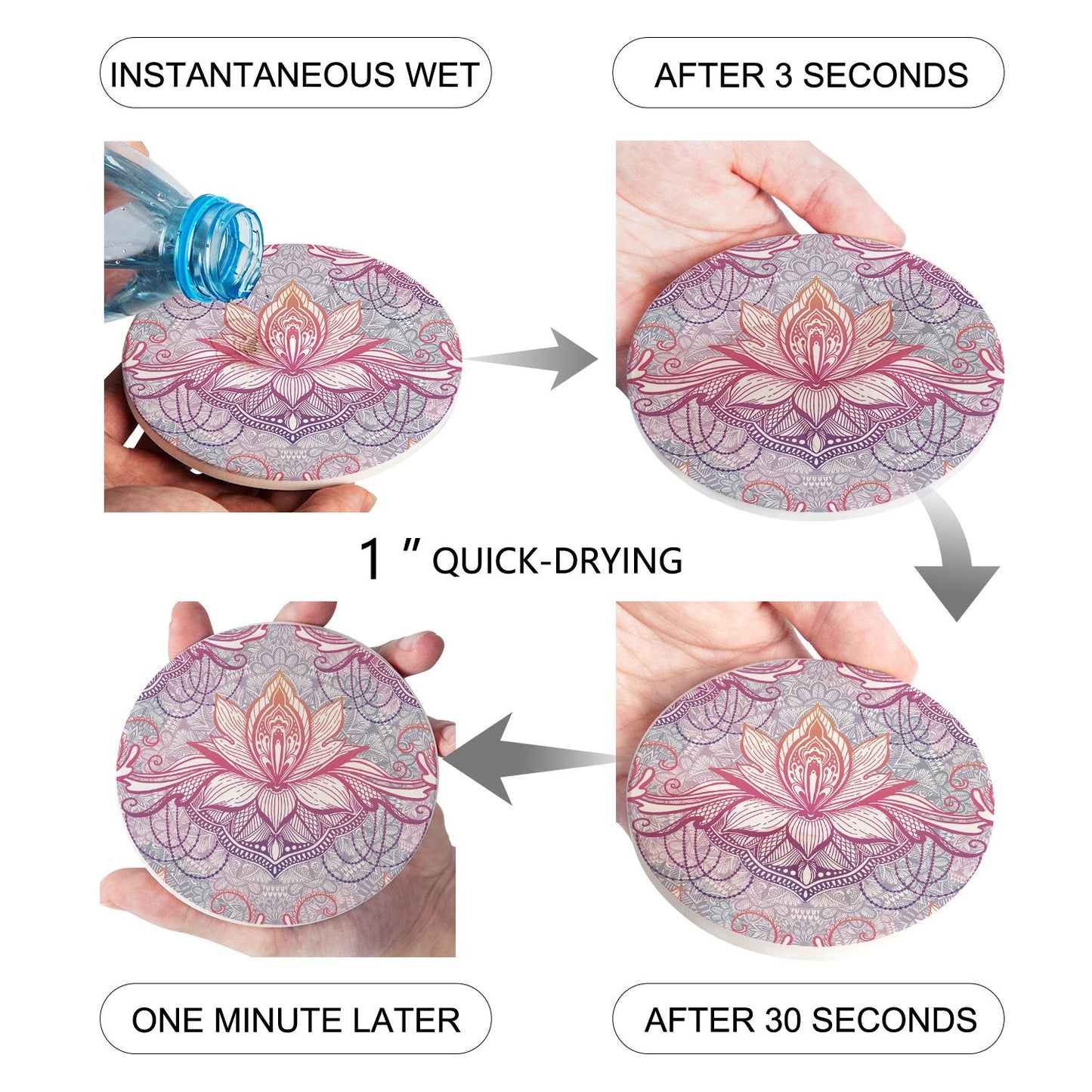 Ethnic Bohemian Lotus Flower Mandala Ceramic Coasters Set