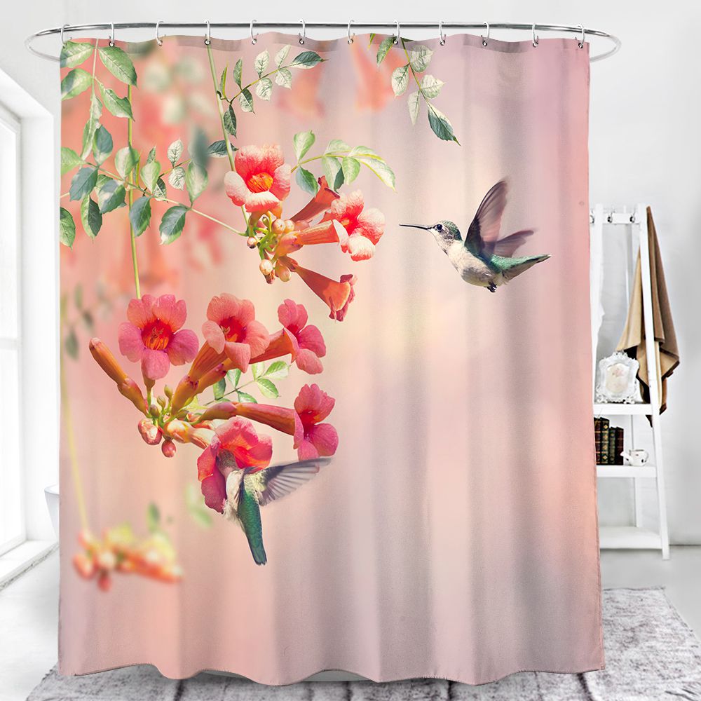 Feed on Trumpet Vine Ruby Throated Hummingbird Shower Curtain