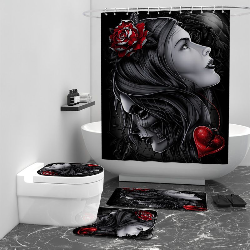 Day of The Dead Girl Face in Sugar Skull with Roses Shower Curtain