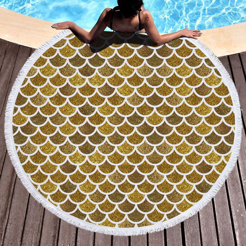 Glitter Golden Mermaid Scales Round Beach Towel