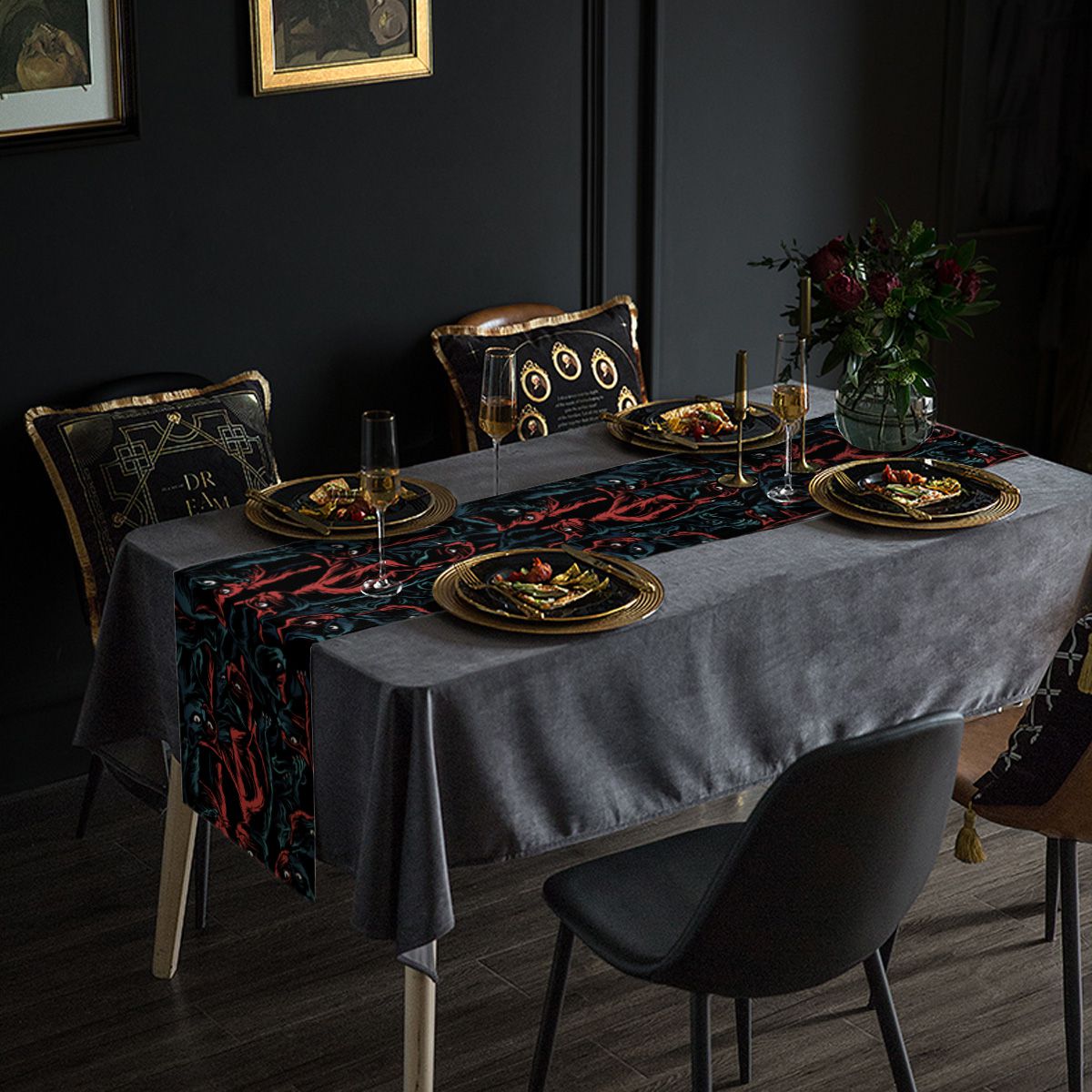 Gothic Halloween Cat Table Runner