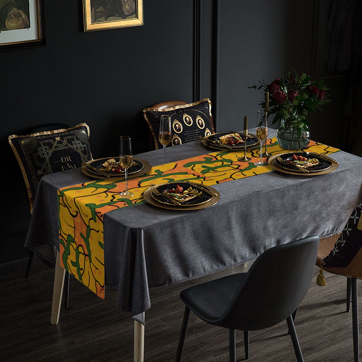 Green Yellow Pumpkin Table Runner