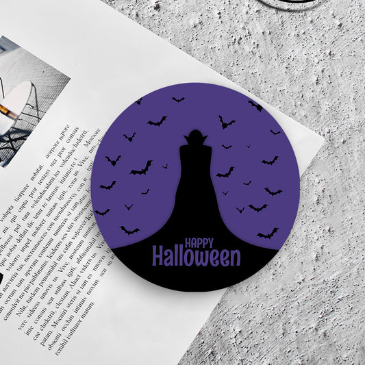 Mixed Color Halloween Witch and Bat Theme Blue Orange Ceramic Coaster Set Holiday Party Gift