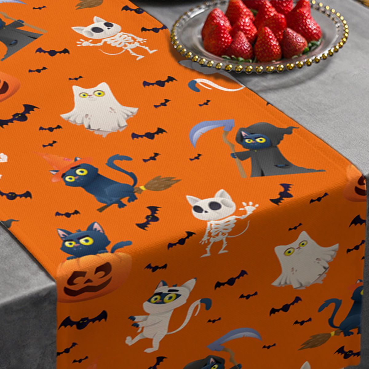 Cartoon Halloween Cat Cosplay Table Runner