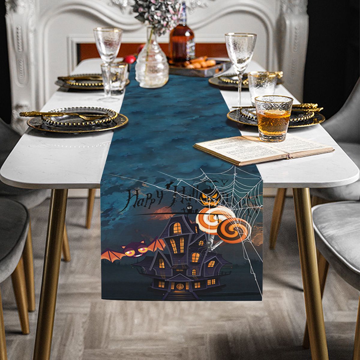 Halloween Party Haunt House Table Runner