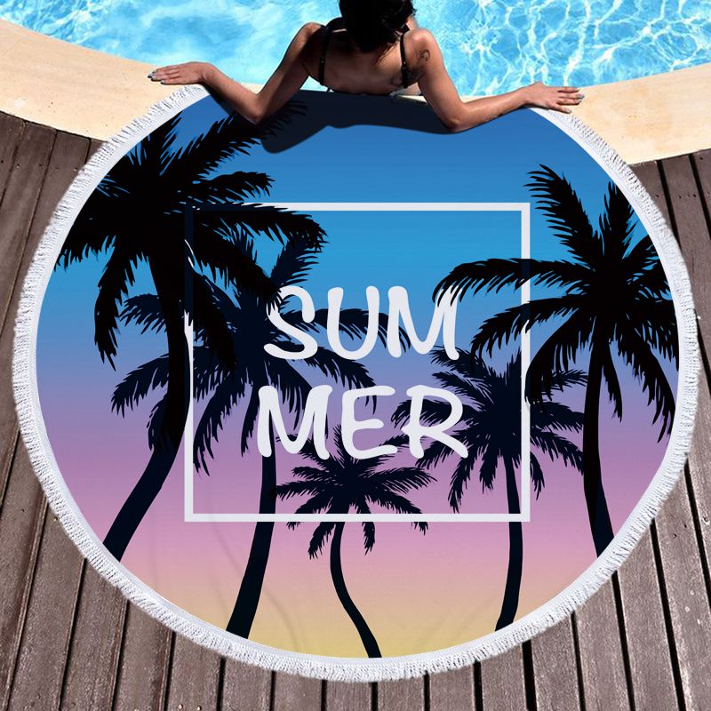 Hawaii Summer Sunset Palm Tree Round Beach Towel