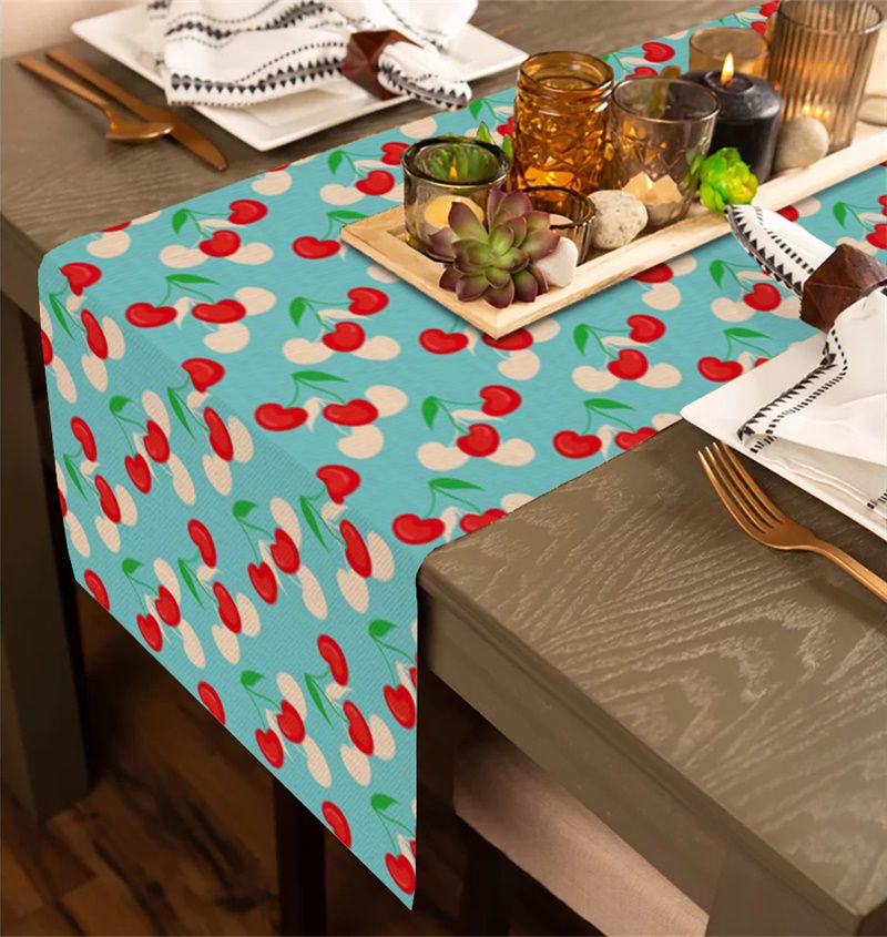 Heart Shaped Red Cherry Table Runner