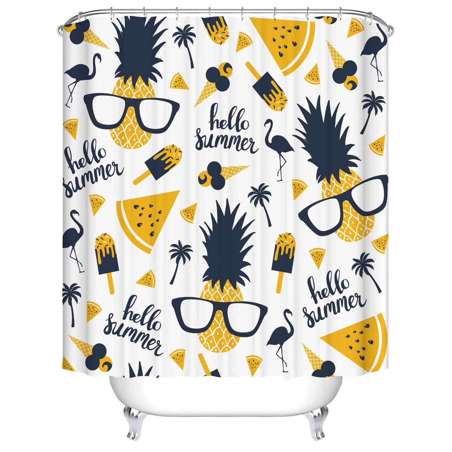 Hello Summer Fruit Watermelon Pineapple Shower Curtain