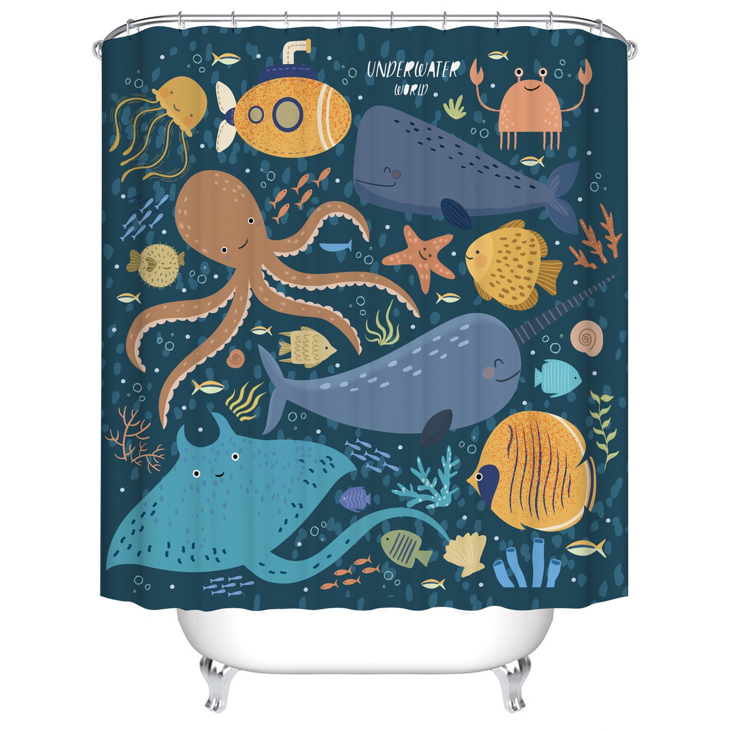 Kids Underwater Cartoon Marine Life Animals Sea Life Shower Curtain