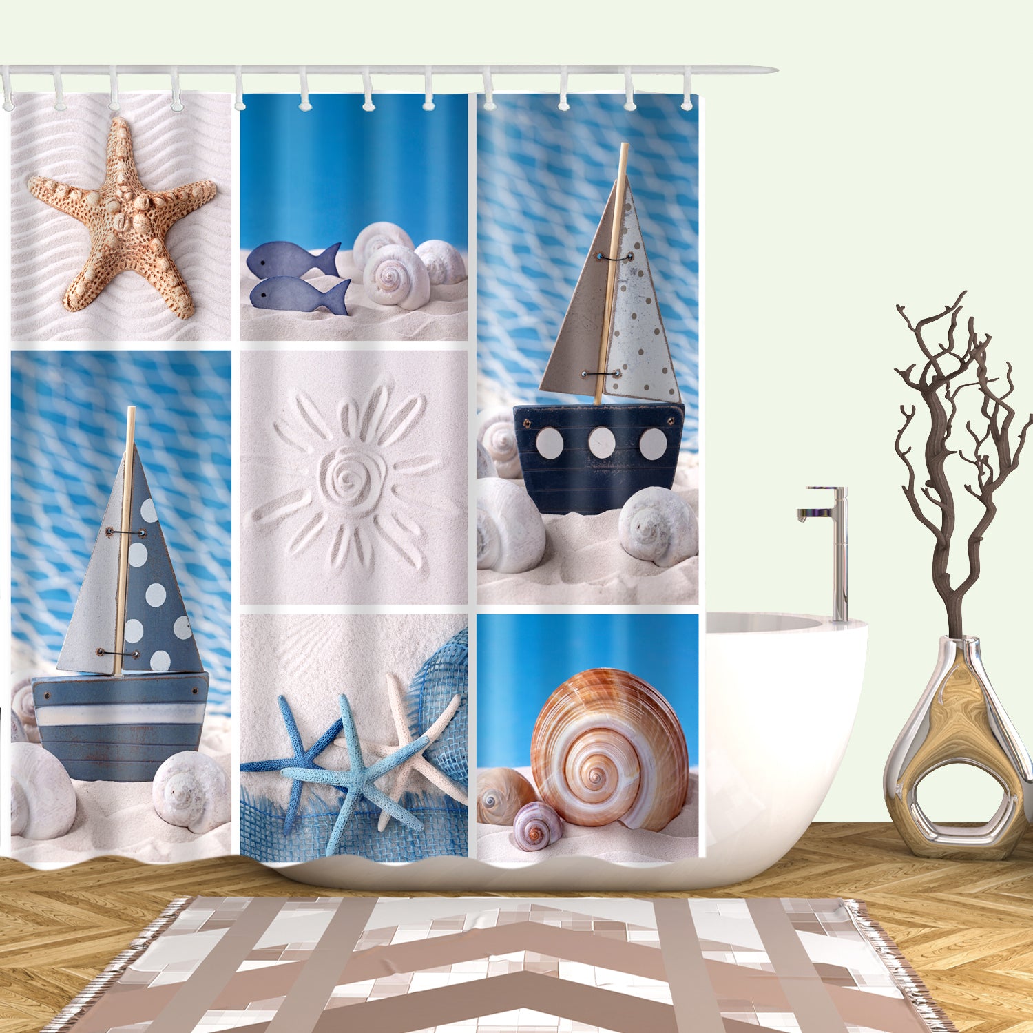 Ocean Starfish Beach Shower Curtain Set Shells Ocean Bathroom Set Waterproof  Shower Curtain with Hooks Toilet