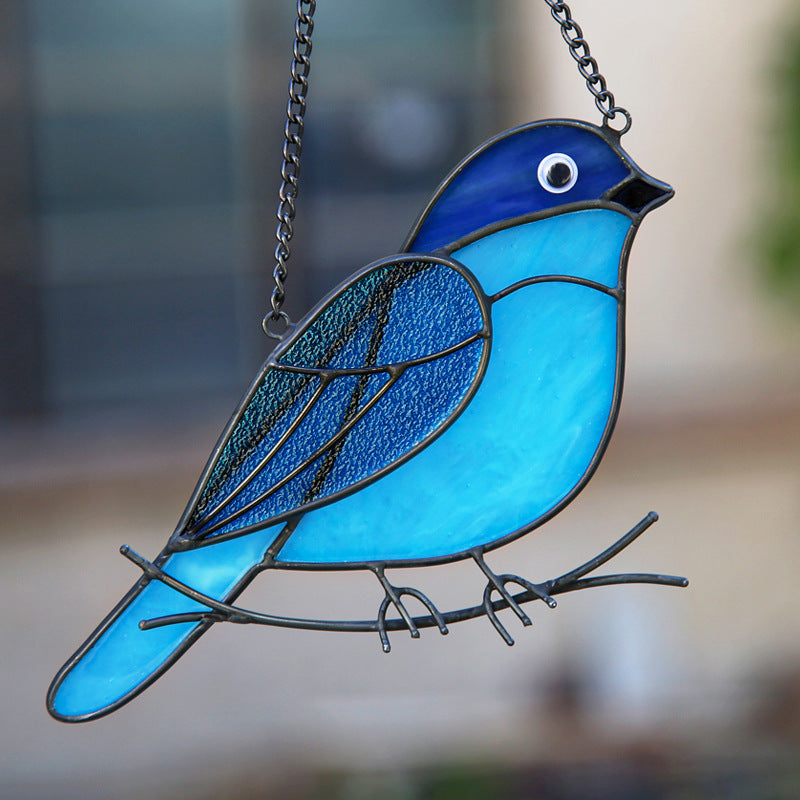 Blue Bird Stained Glass Suncatcher, Window Hangings, Indoor Ornament Decor  – GoJeek