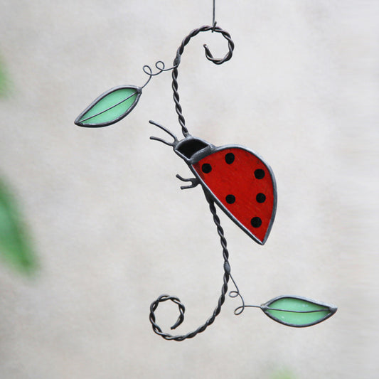 Ladybug Stained Glass Suncatcher Window Hanging