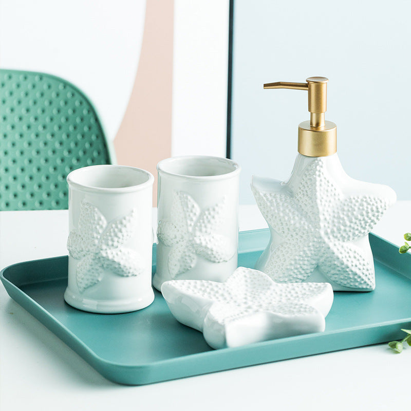fish bathroom accessories sale 4 Piece Nautical Bathroom Accessories Set, White, Ceramic, Soap Dish, Dispenser, Toothbrush Holder and Cup – GoJeek