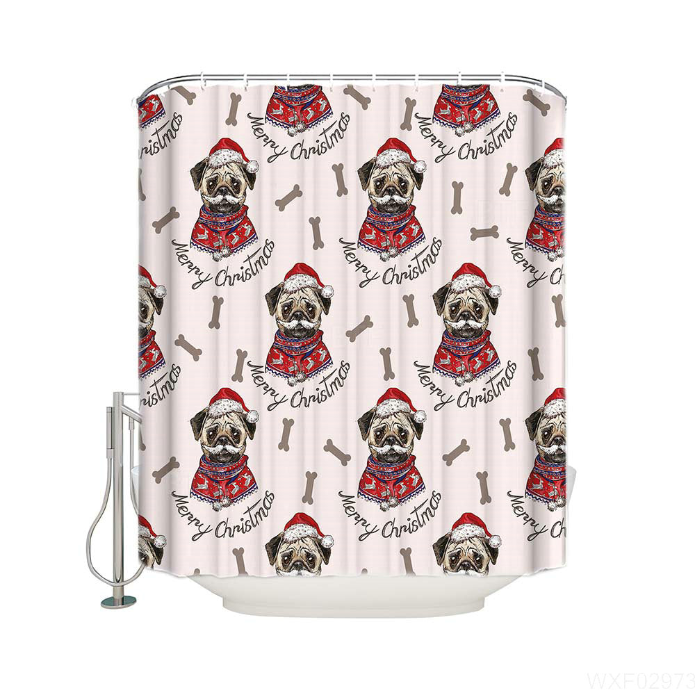 Pink Backdrop Seamless Cute Puppy Santa Cosplay Christmas Pug Shower Curtain