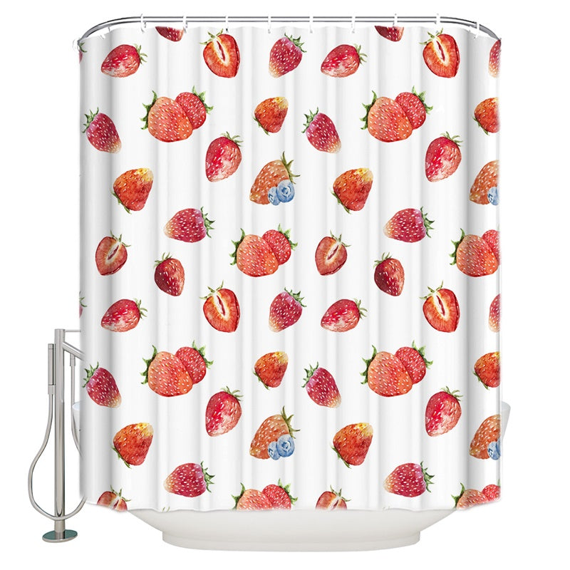 Red Fruit Seamless Style Strawberry Shower Curtain