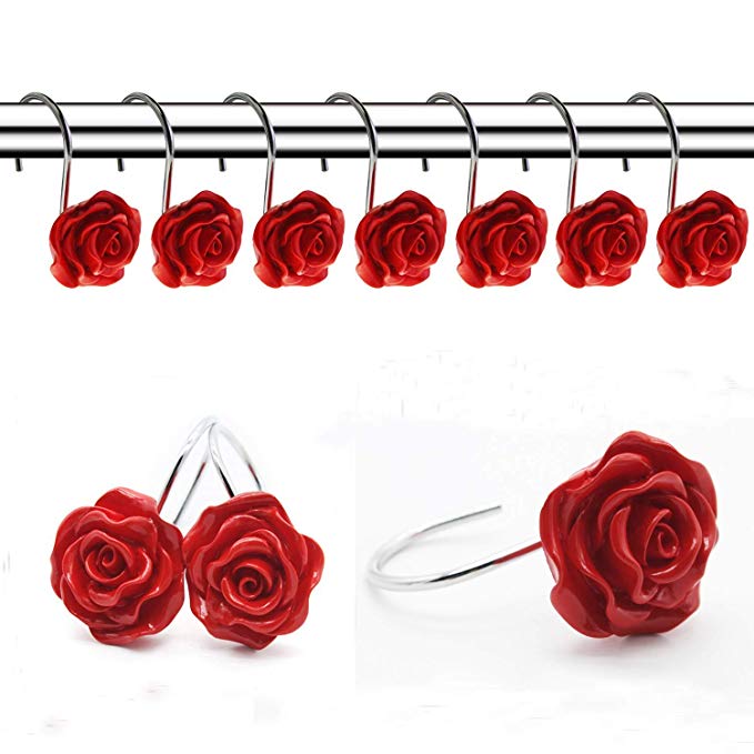 Rose Shape Shower Curtain Hooks - 12 Pcs