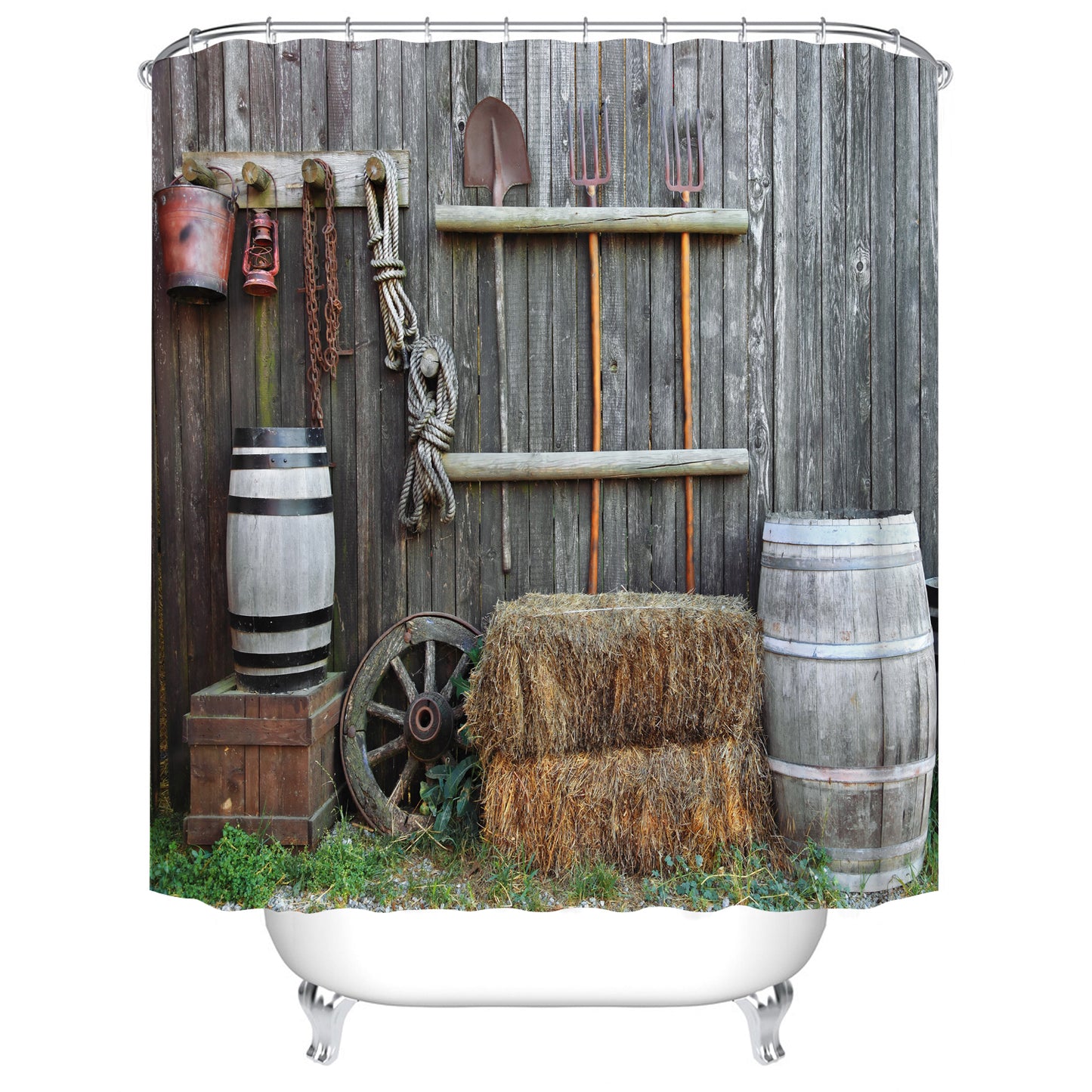 Rustic Wooden Fence Farm House Scenery Barn Tool Ranch Shower Curtain
